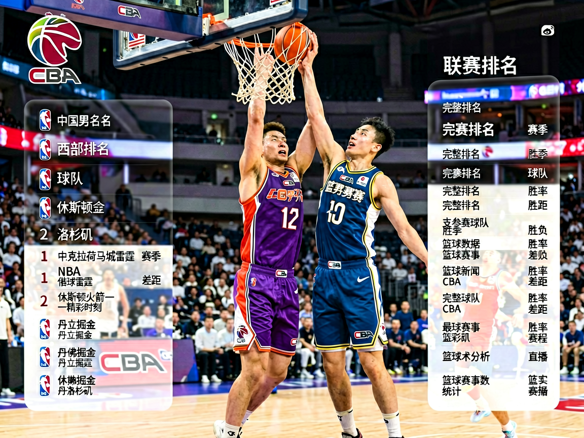 CBA中国男子篮球职业联赛比赛现场，球员激烈拼抢篮板球